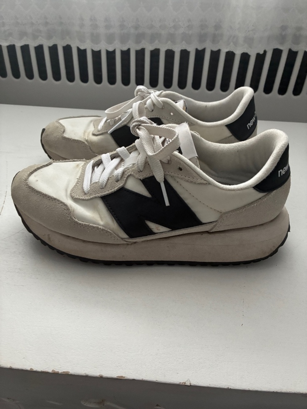 New Balance White Black Platform Athletic Sneakers